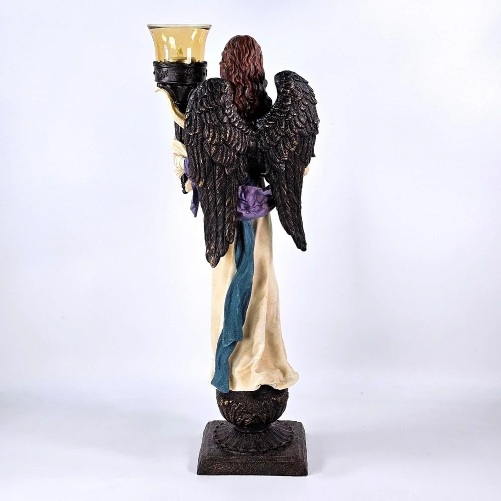 Angel Candleholder Statue with Amber Glass Votive Cup and Box 20.5 Inch 901581